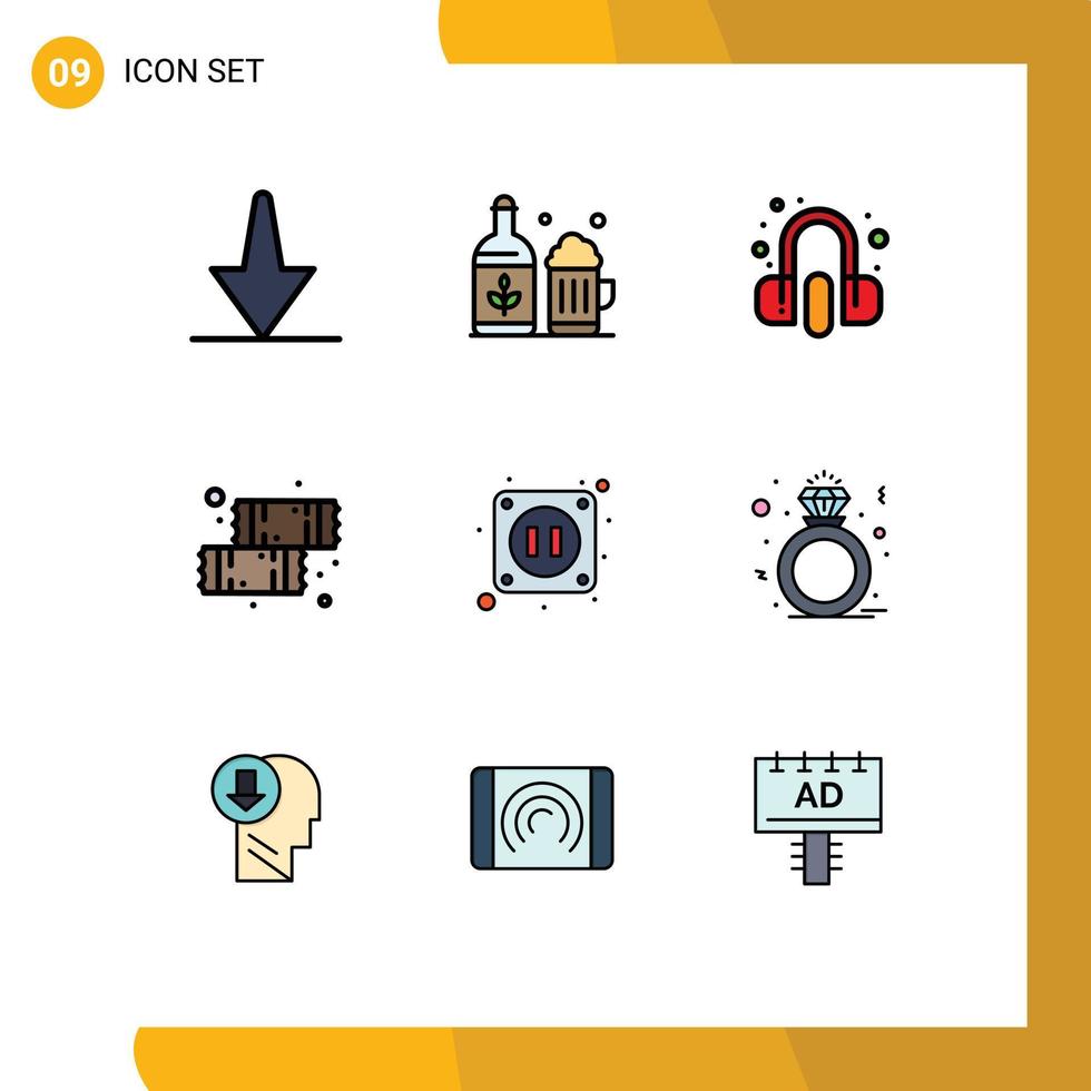 ensemble de 9 symboles d'icônes d'interface utilisateur modernes signes pour prise casque électrique bonbons dessert éléments de conception vectoriels modifiables vecteur