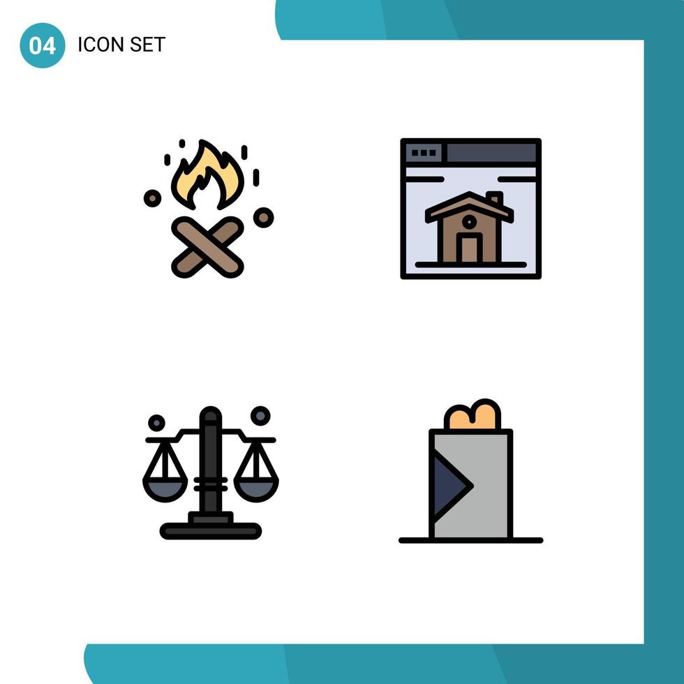 ensemble moderne de 4 couleurs et symboles plats remplis tels que la conception de sites Web de loi sur les incendies éléments de conception vectoriels modifiables de restauration rapide vecteur