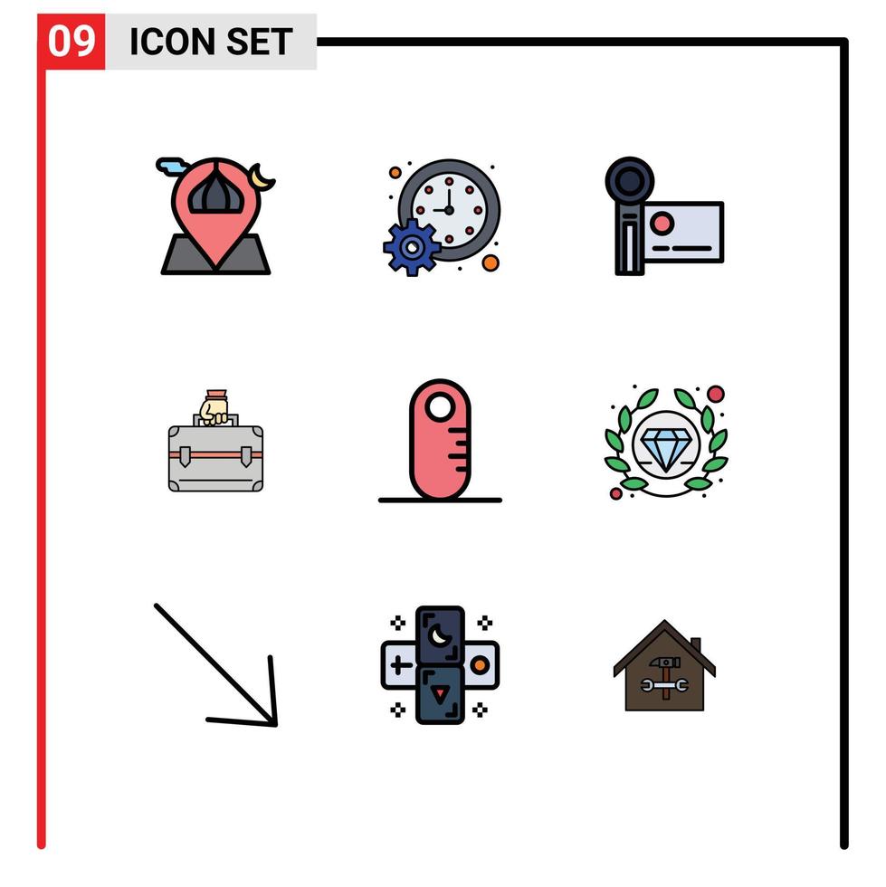9 interface utilisateur filledline pack de couleurs plates de signes et symboles modernes de calendrier d'argent de cas caméra vidéo handycam éléments de conception vectoriels modifiables vecteur