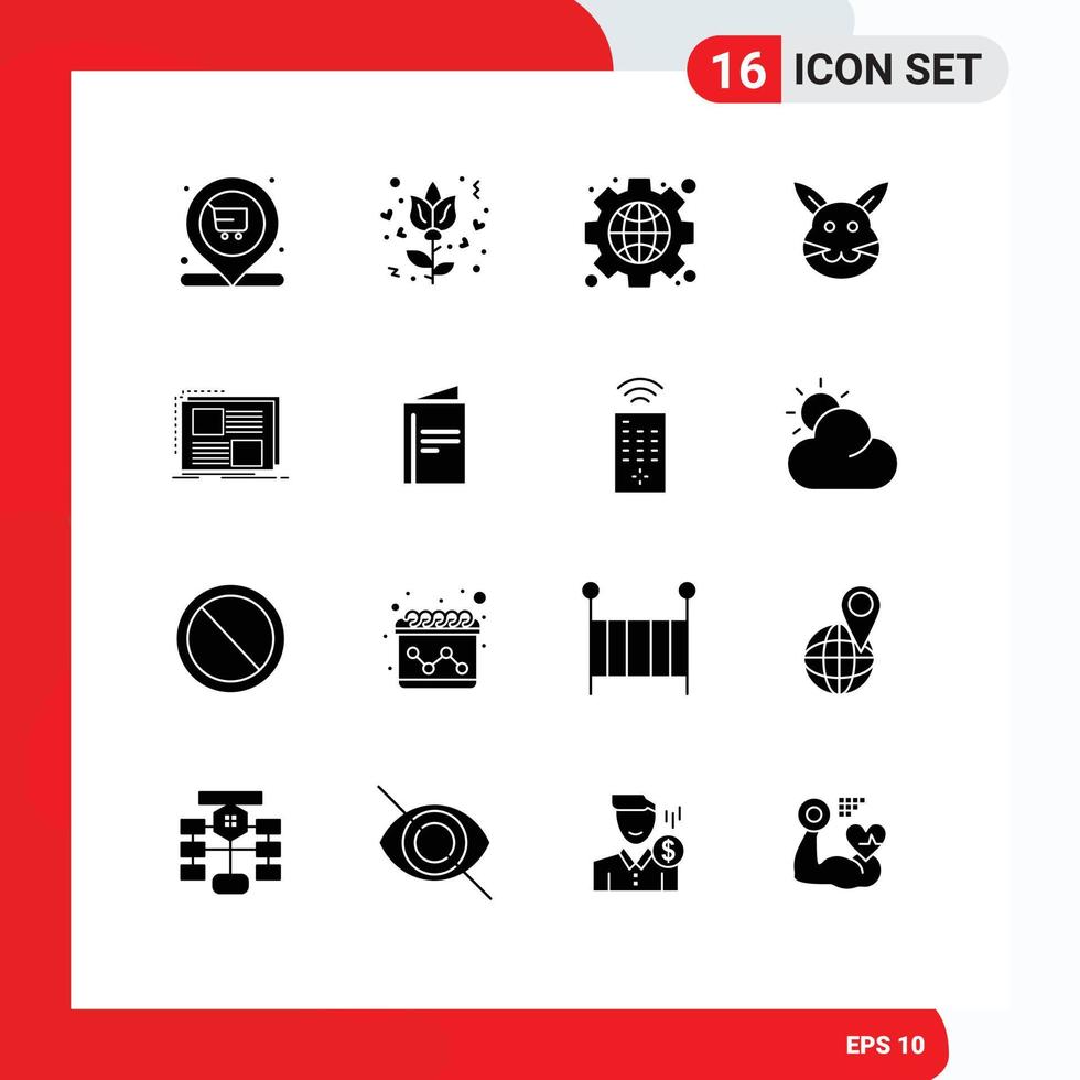16 icônes créatives signes et symboles modernes de l'interface de contenu de cadre lapin bynny éléments de conception vectoriels modifiables vecteur