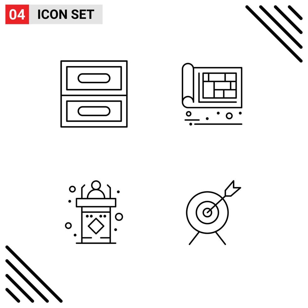 groupe de 4 signes et symboles de couleurs plates remplies pour les éléments de conception vectoriels modifiables du séminaire de conception architecturale dais d'archives vecteur
