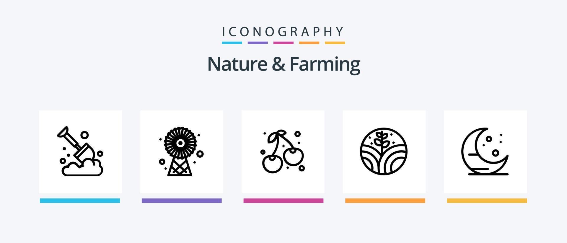 pack d'icônes nature et agriculture ligne 5, y compris la pelle. cultiver. cerise. agriculture. vert. conception d'icônes créatives vecteur