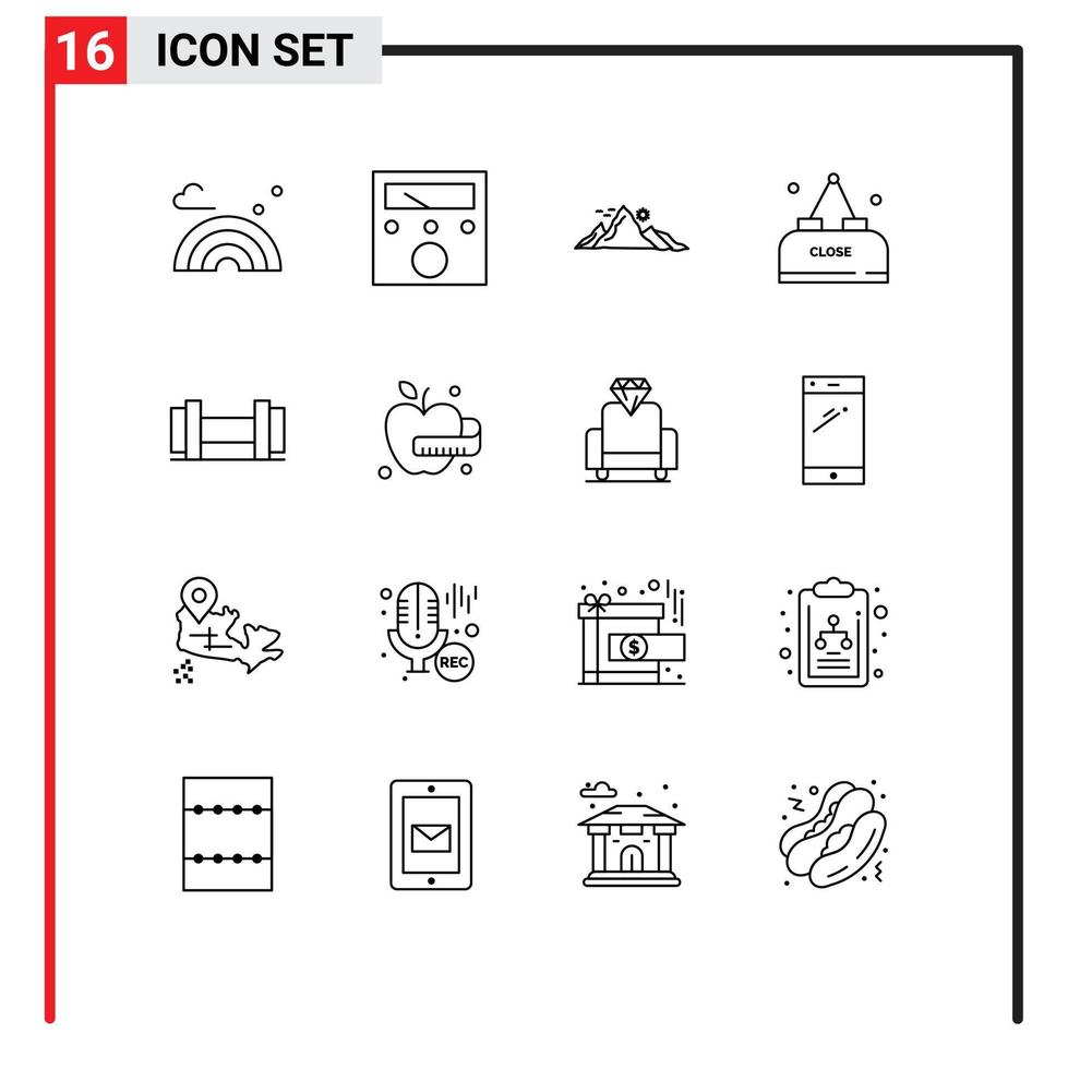 groupe de 16 contours signes et symboles pour outils fermer paysage repas boisson éléments de conception vectoriels modifiables vecteur