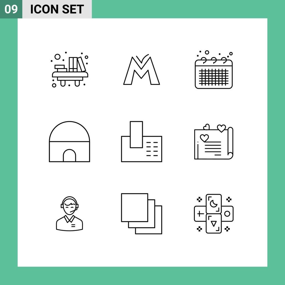 symboles d'icônes universels groupe de 9 contours modernes de bâtiment historique de la mosquée note de construction de monnaie cryptée éléments de conception vectoriels modifiables vecteur