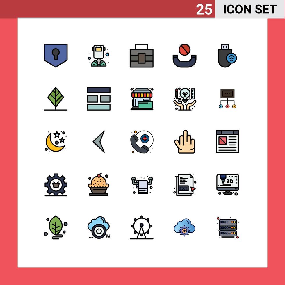 25 interface utilisateur ligne remplie pack de couleurs plates de signes et symboles modernes des dispositifs de signalisation ordinateurs porte-documents refusent les éléments de conception vectoriels modifiables vecteur