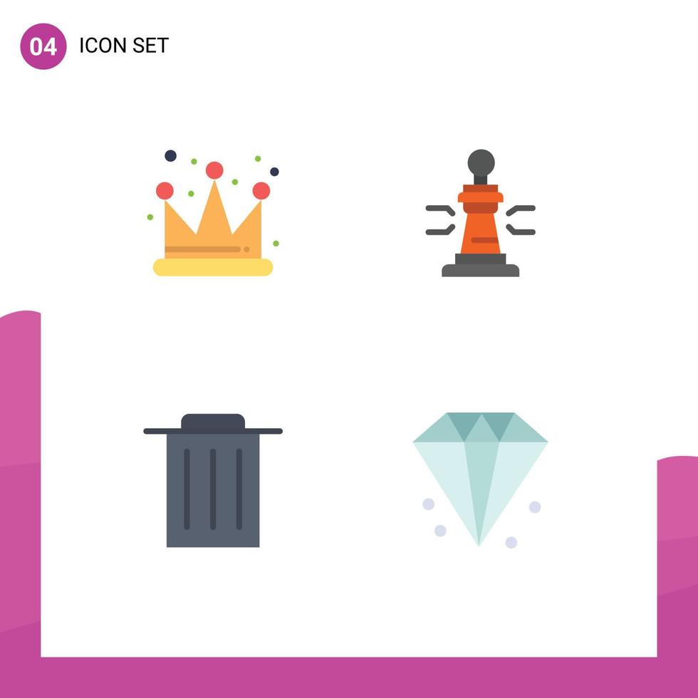4 concept d'icône plate pour les sites Web mobiles et les applications couronne recycler les éléments de conception vectoriels modifiables d'affaires de roi d'échecs vecteur