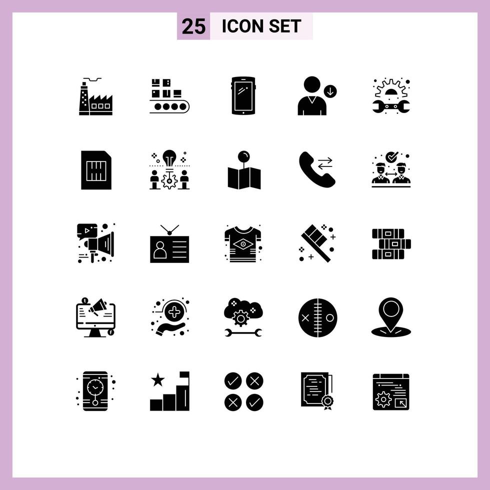 25 ensembles de glyphes solides universels pour les applications web et mobiles accélèrent la prochaine production vers le bas des éléments de conception vectoriels modifiables android vecteur