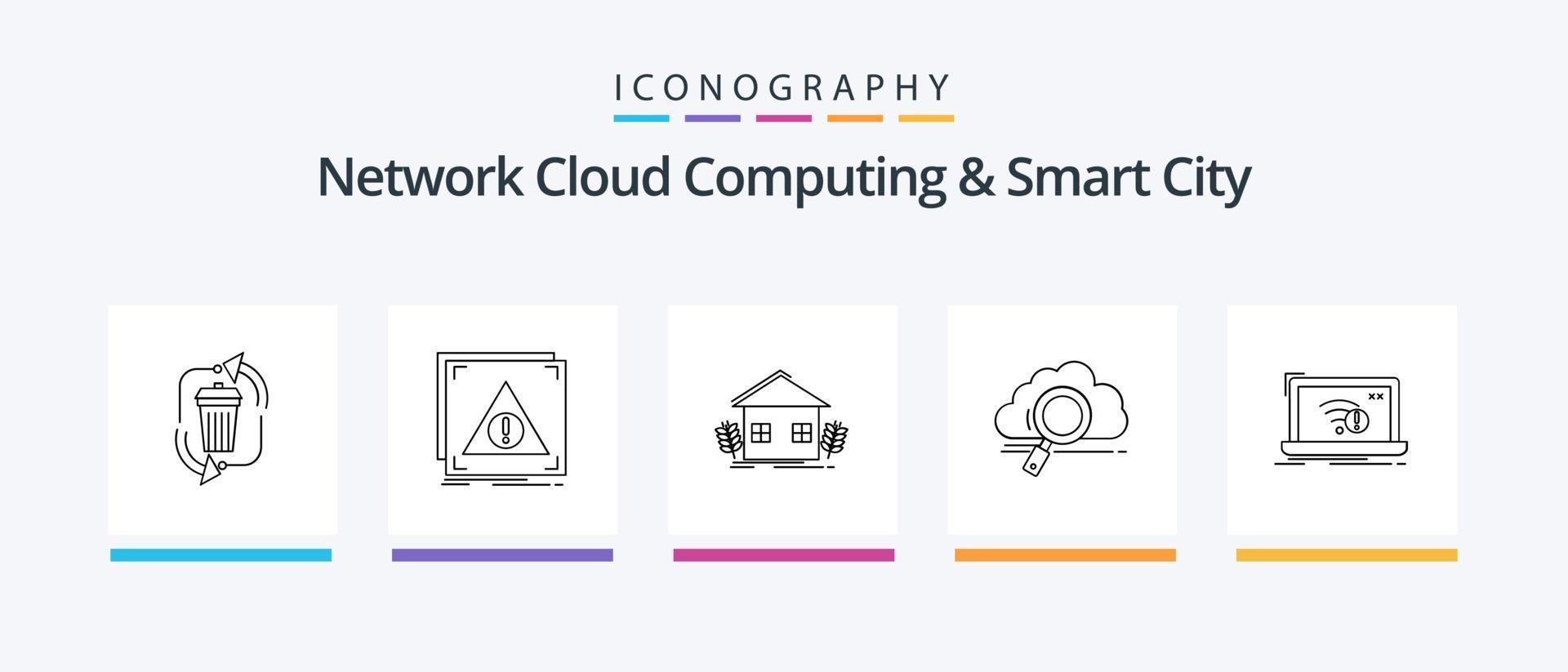 cloud computing réseau et pack d'icônes smart city line 5, y compris la surveillance. communication. données. serveur. conception d'icônes créatives vecteur