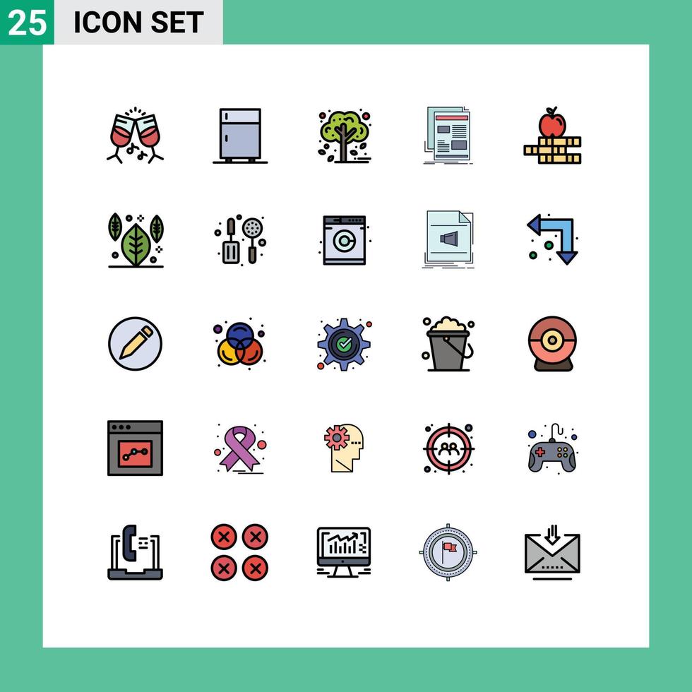 25 couleurs plates de lignes remplies de vecteurs thématiques et symboles modifiables d'éléments de conception vectoriels modifiables vecteur