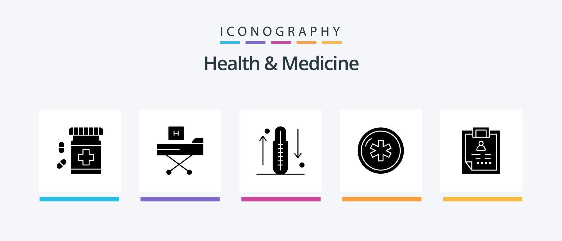 pack d'icônes glyphe 5 de santé et de médecine, y compris les soins de santé. ambulance. former. augmenter. aptitude. conception d'icônes créatives vecteur