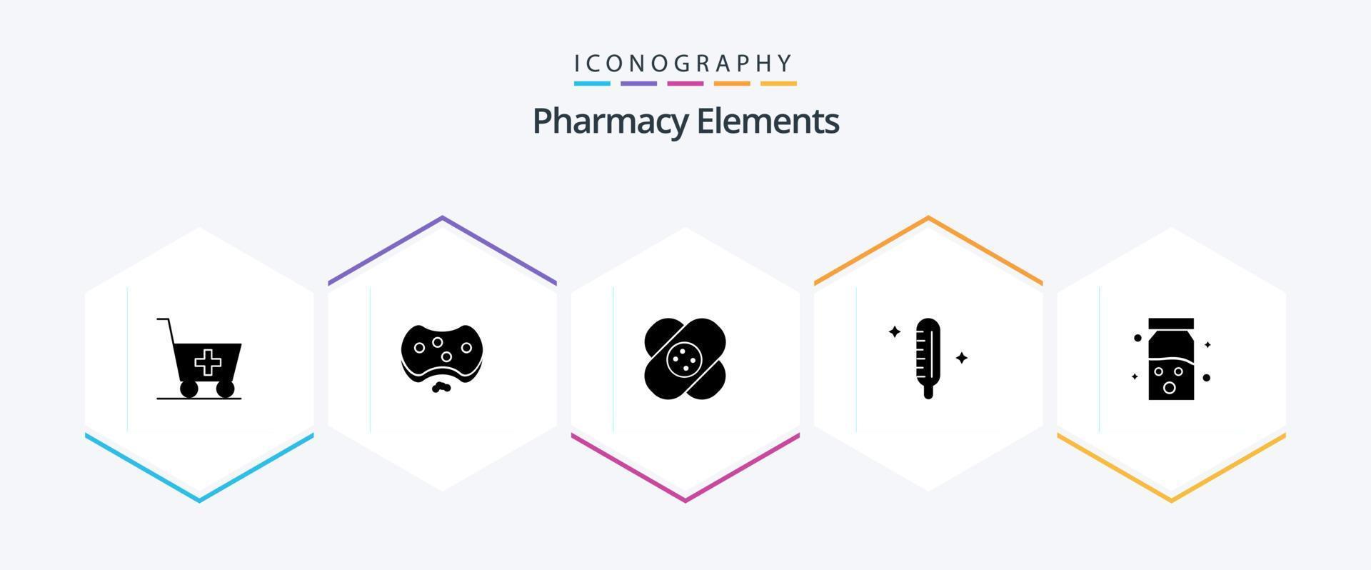 pack d'icônes de 25 glyphes d'éléments de pharmacie, y compris froid. blesser. hôpital . médical . soins de santé vecteur