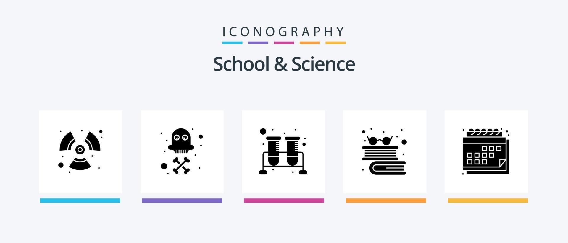 pack d'icônes de glyphe scolaire et scientifique 5, y compris le calendrier. ballon. en lisant. livres. conception d'icônes créatives vecteur