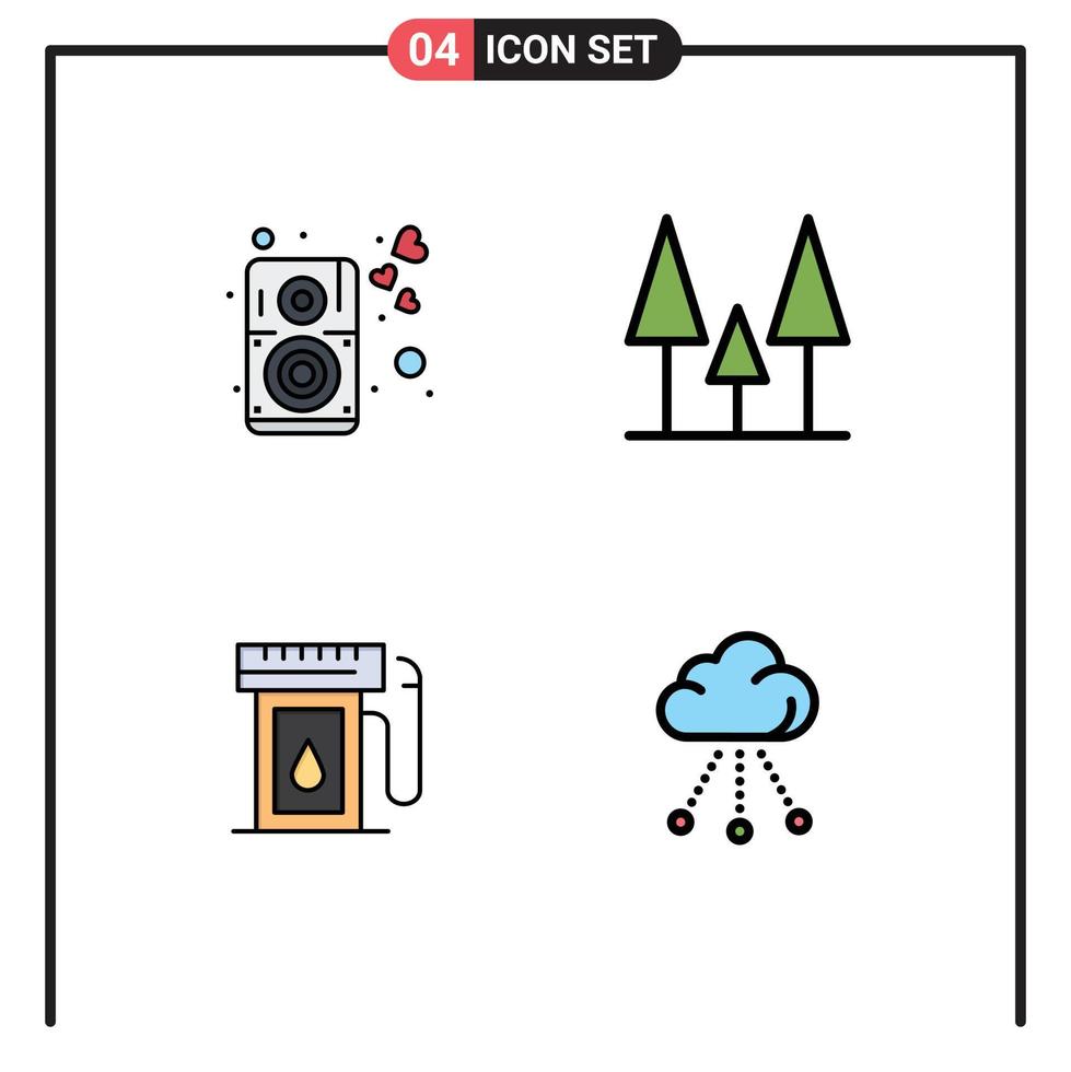 ensemble moderne de 4 couleurs et symboles plats remplis tels que des arbres de haut-parleurs d'huile de coeur nuage des éléments de conception vectoriels modifiables vecteur