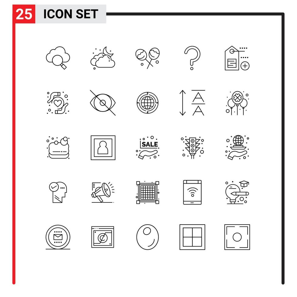 ensemble de 25 lignes commerciales pack pour la confiserie d'étiquette d'assurance maladie ajouter un point d'interrogation éléments de conception vectoriels modifiables vecteur