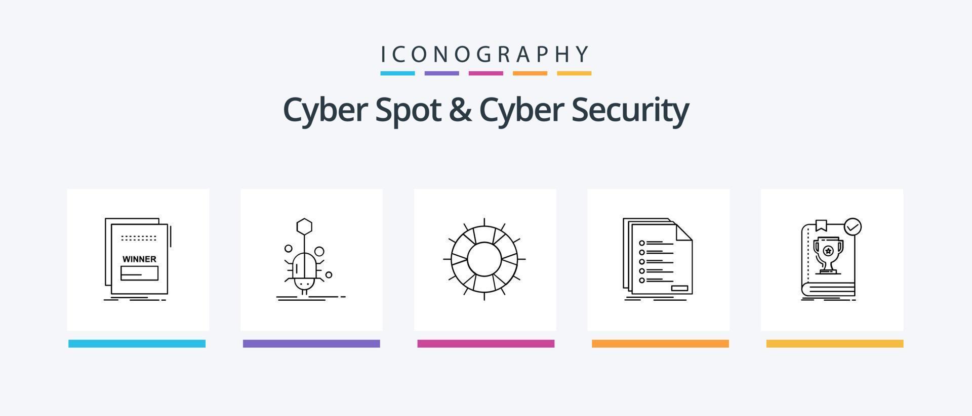 pack d'icônes cyber spot et cyber security line 5, y compris maléfique. fraude. juge. virus. attaque. conception d'icônes créatives vecteur