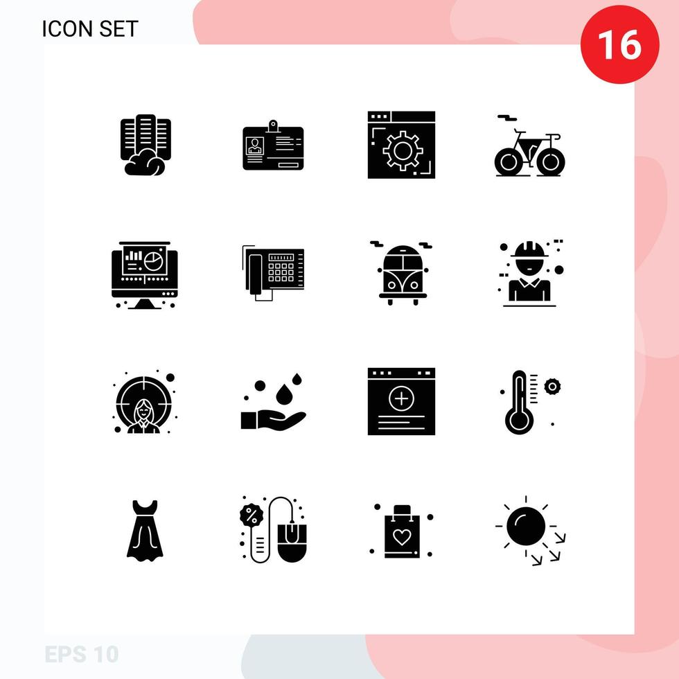 16 icônes créatives signes et symboles modernes de navigateur d'ordinateur à tarte transport vélo éléments de conception vectoriels modifiables vecteur