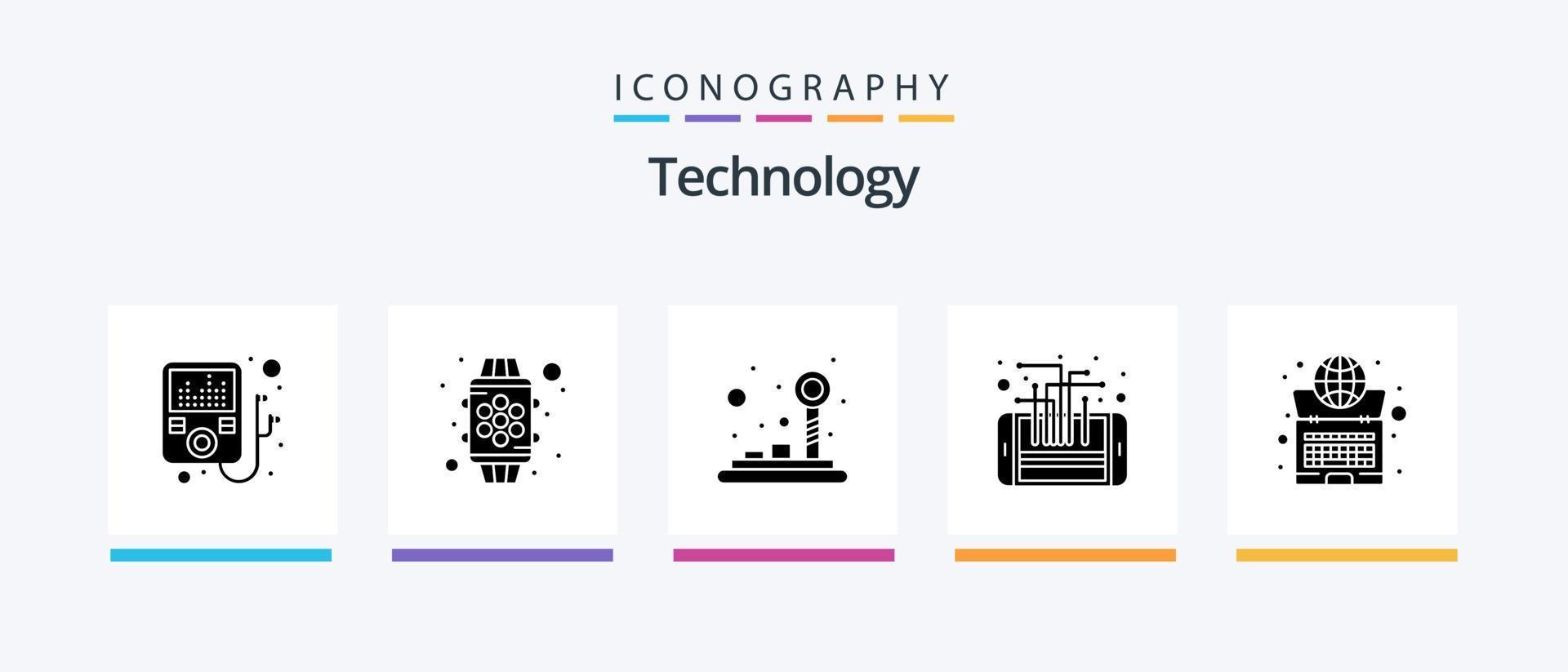 pack d'icônes glyphe technologique 5, y compris internet. mondial. jeu. intelligent. téléphone. conception d'icônes créatives vecteur