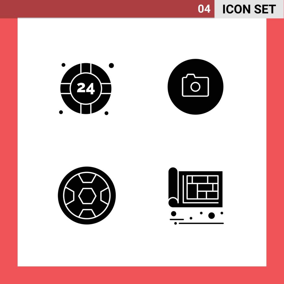 pack de 4 signes et symboles de glyphes solides modernes pour les supports d'impression Web tels que l'aide au service d'assistance éléments de conception vectoriels modifiables de couronne de base vecteur