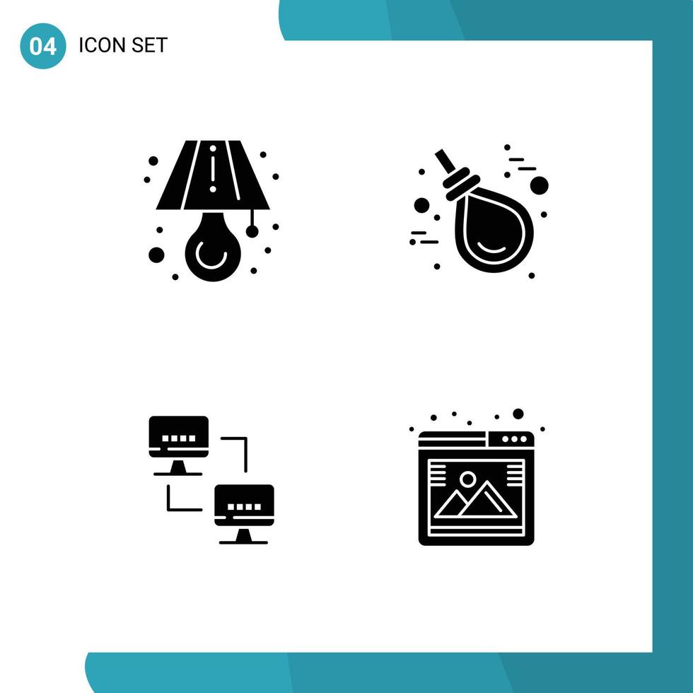 pack de glyphes solides de 4 symboles universels d'ordinateurs de nœuds gallo de réseau de lampes éléments de conception vectoriels modifiables vecteur