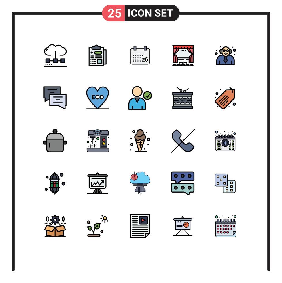 ensemble de 25 symboles d'icônes d'interface utilisateur modernes signes pour le rideau de scène indien de film scolaire éléments de conception vectoriels modifiables vecteur