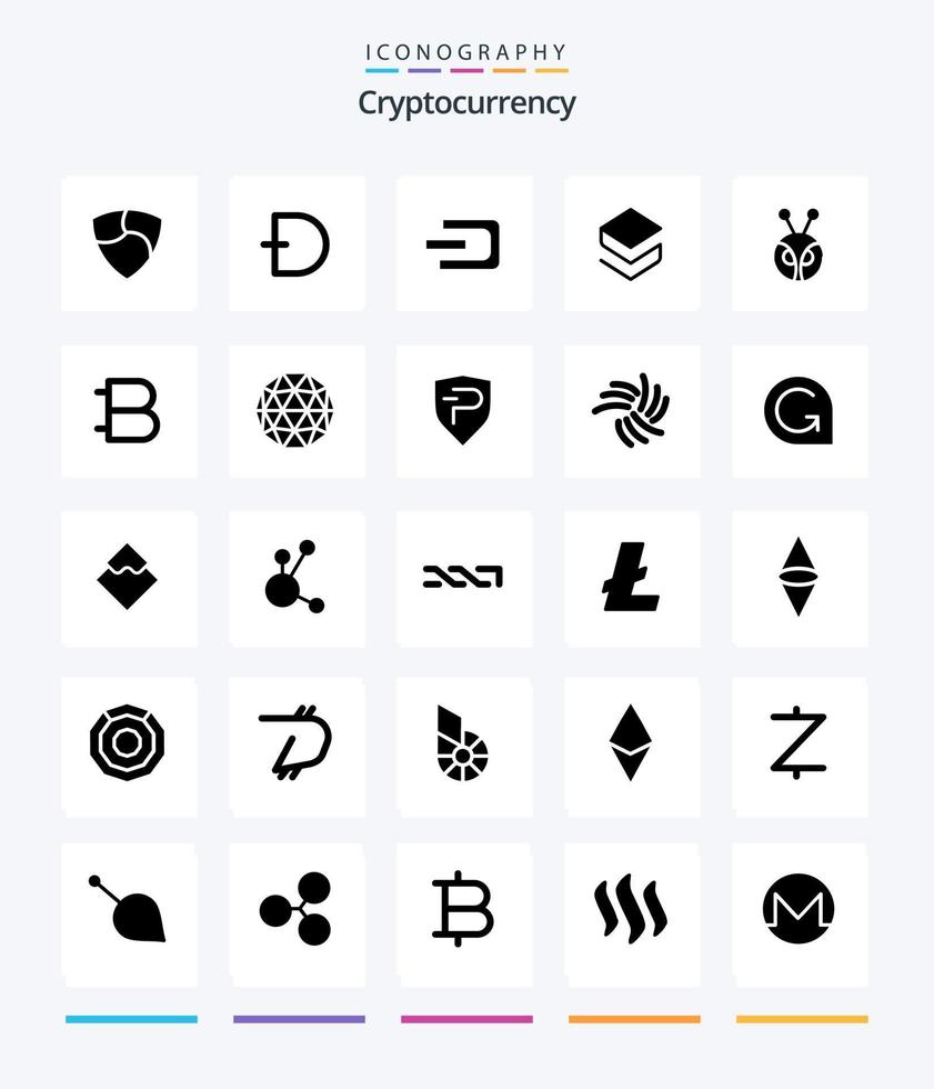 pack d'icônes noires unies de 25 glyphes de crypto-monnaie créative telles que stratis. crypto-monnaie. crypto. crypto. se précipiter vecteur