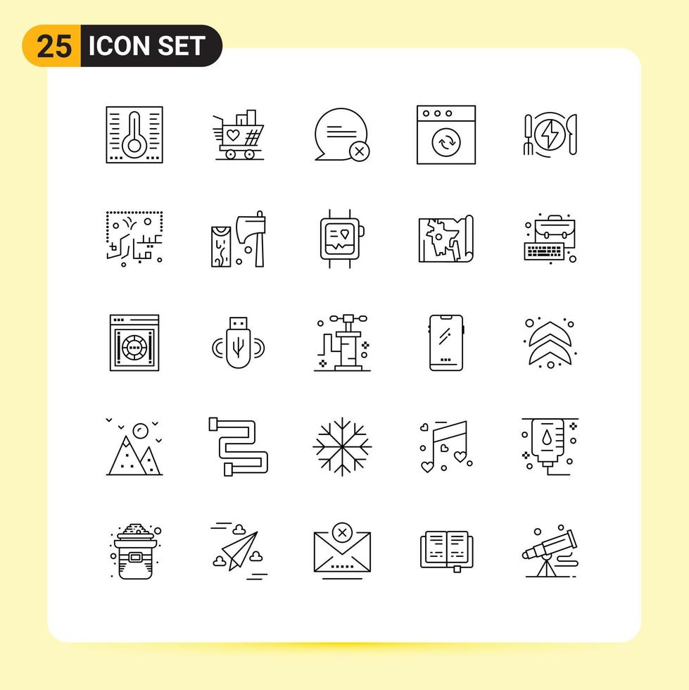 ensemble moderne de 25 lignes et symboles tels que la consommation d'énergie de l'hôtel communication mac éléments de conception vectoriels modifiables vecteur