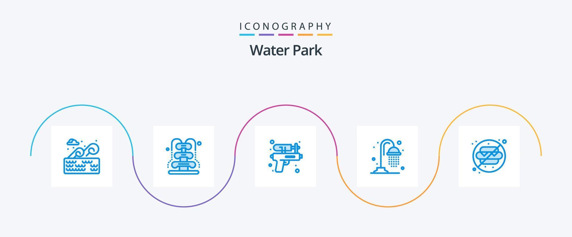 pack d'icônes bleues de parc aquatique 5 comprenant de l'eau. pas de nourriture. pistolet. douche. eau vecteur