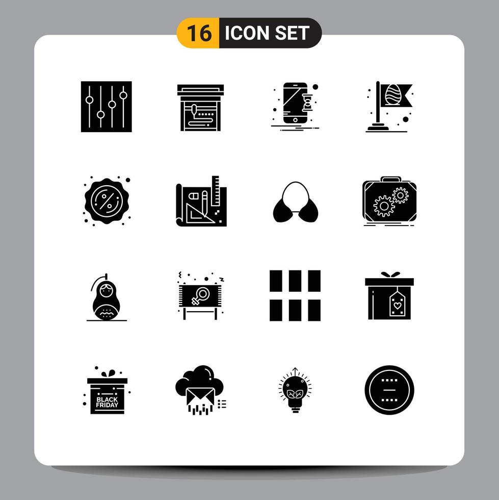 ensemble de 16 symboles d'icônes d'interface utilisateur modernes signes pour le dessin tag notification vente drapeau éléments de conception vectoriels modifiables vecteur