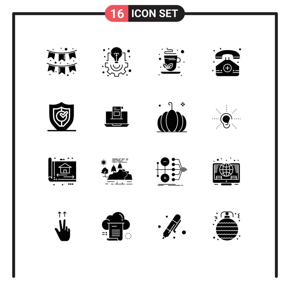 16 concept de glyphe solide pour les sites Web mobiles et les applications de gestion de projet de téléphone verrouillé éléments de conception vectoriels modifiables d'hôpital mobile vecteur