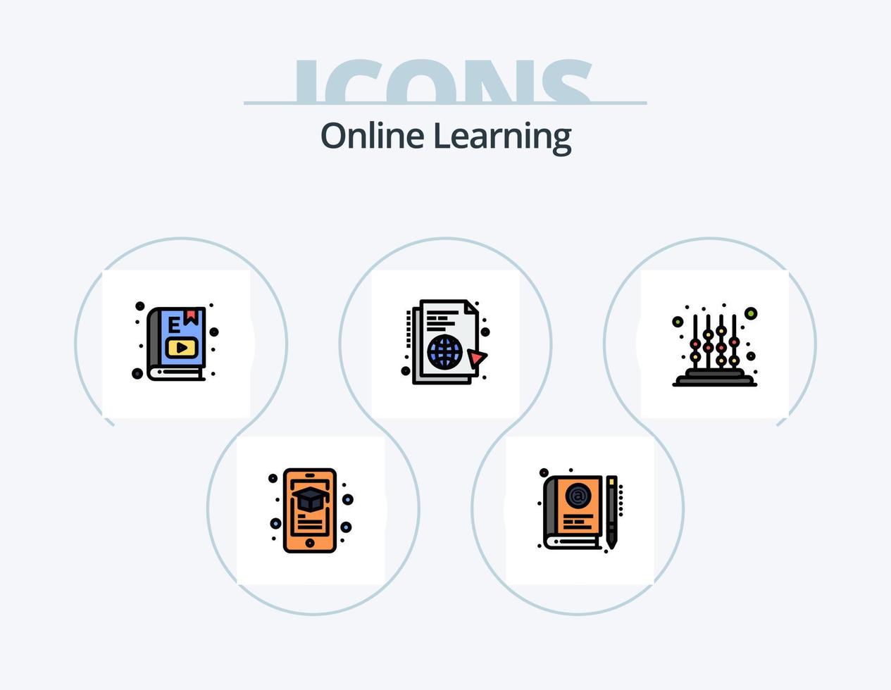 pack d'icônes remplies de ligne d'apprentissage en ligne 5 conception d'icônes. l'Internet. déposer. en ligne. apprentissage. moniteur vecteur