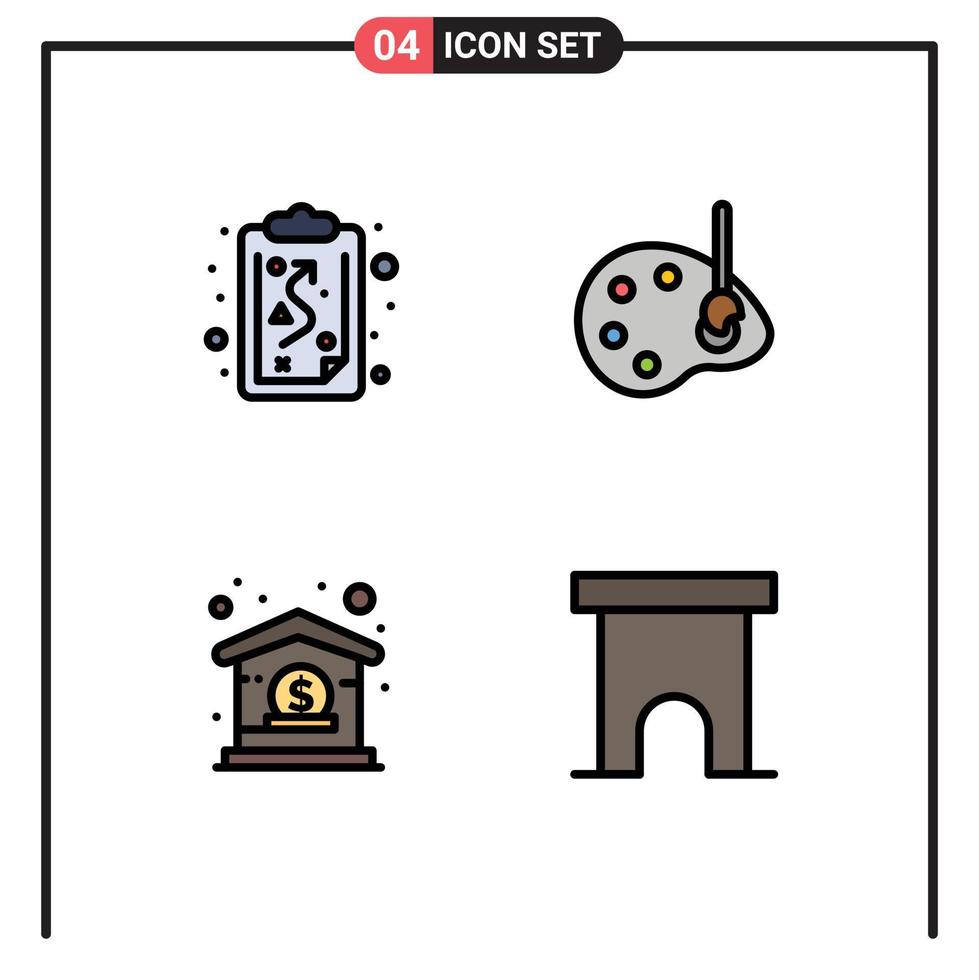 4 interface utilisateur ligne remplie pack de couleurs plates de signes et symboles modernes de presse-papiers tactiques commerciales gestion de dessin éléments de conception vectoriels modifiables vecteur