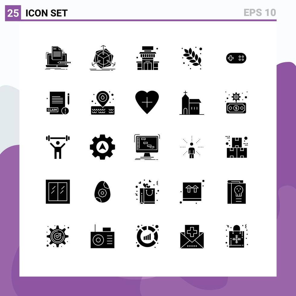 pack de lignes vectorielles modifiables de 25 glyphes solides simples d'éléments de conception vectoriels modifiables de supermarché d'aliments d'objet de grain d'aide vecteur