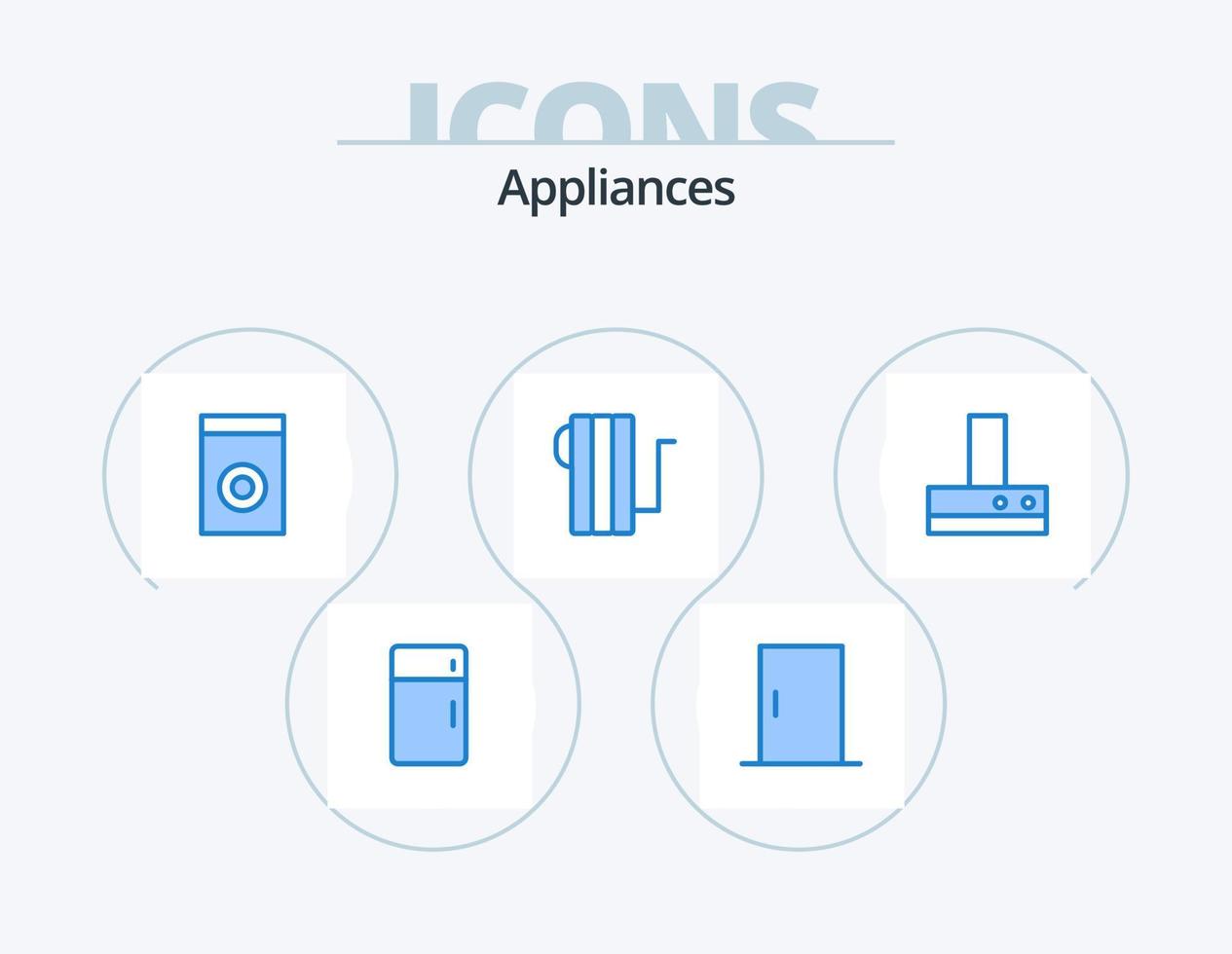 appareils électroménagers bleu pack d'icônes 5 conception d'icônes. ventilateur. chauffage. appareils électroménagers. chaleur. appareils électroménagers vecteur