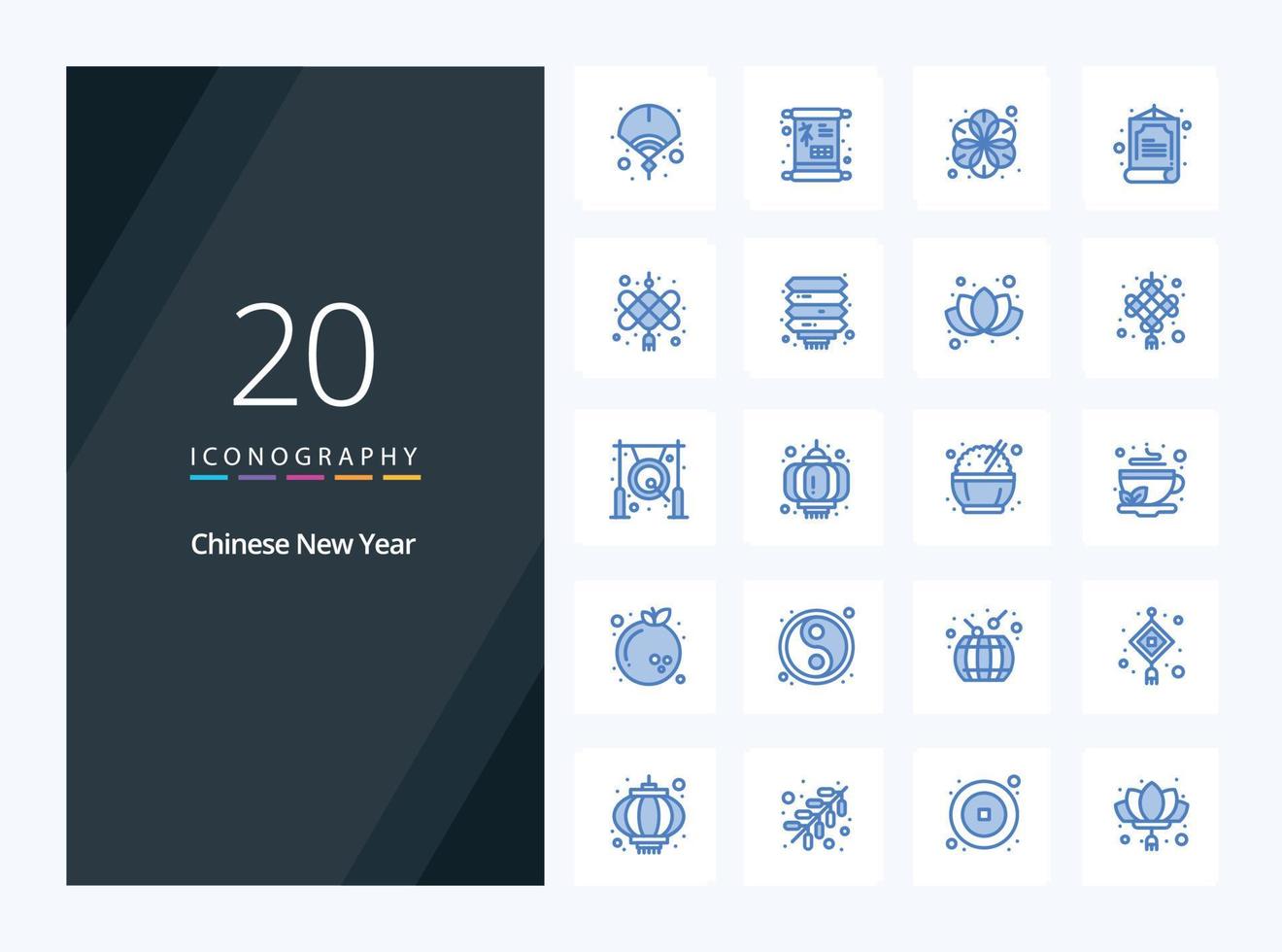 20 icône de couleur bleue du nouvel an chinois pour la présentation vecteur