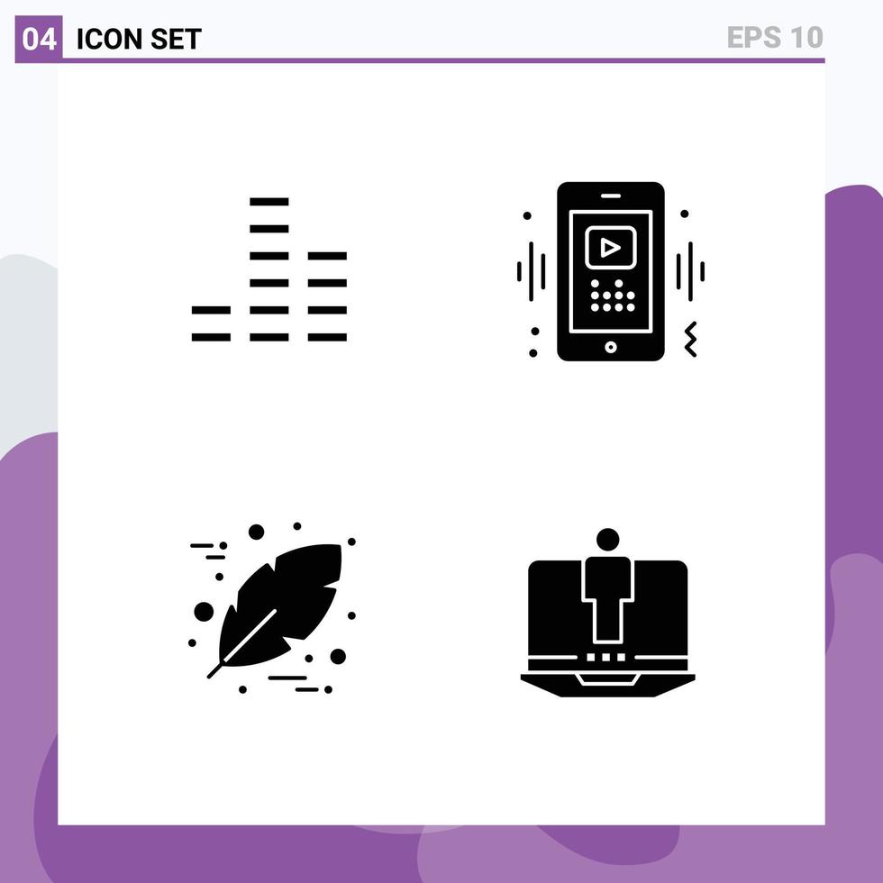 interface utilisateur pack de 4 glyphes solides de base de feuille de musique lecteur de téléphone portable éléments de conception vectoriels modifiables vecteur