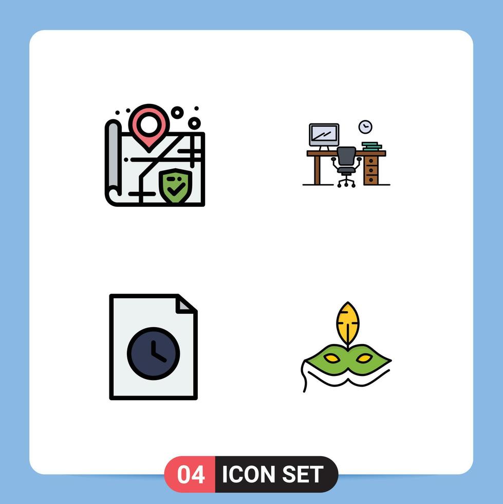 4 concept de couleur plate fillline pour les sites Web mobile et applications fichier de localisation bureau masque de table de bureau éléments de conception vectoriels modifiables vecteur