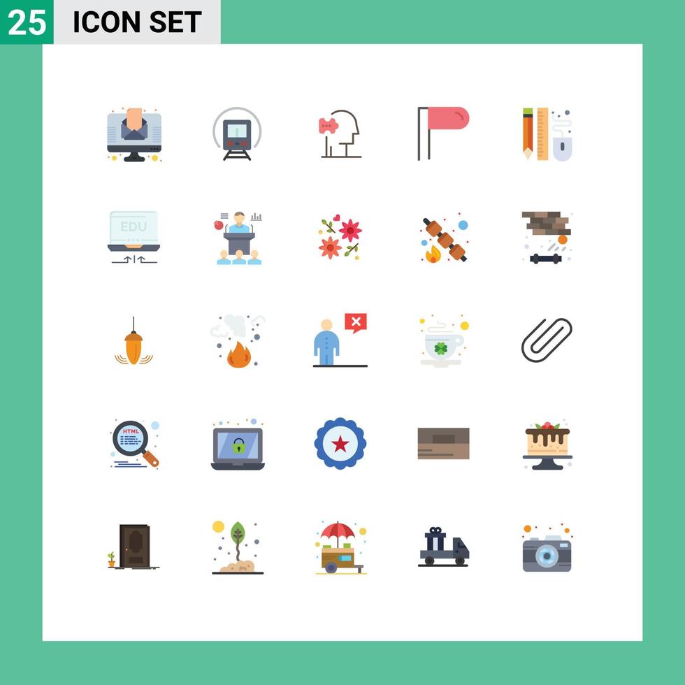 groupe de 25 signes et symboles de couleurs plates pour crayon souris psychiatrie dessin paragraphe éléments de conception vectoriels modifiables vecteur