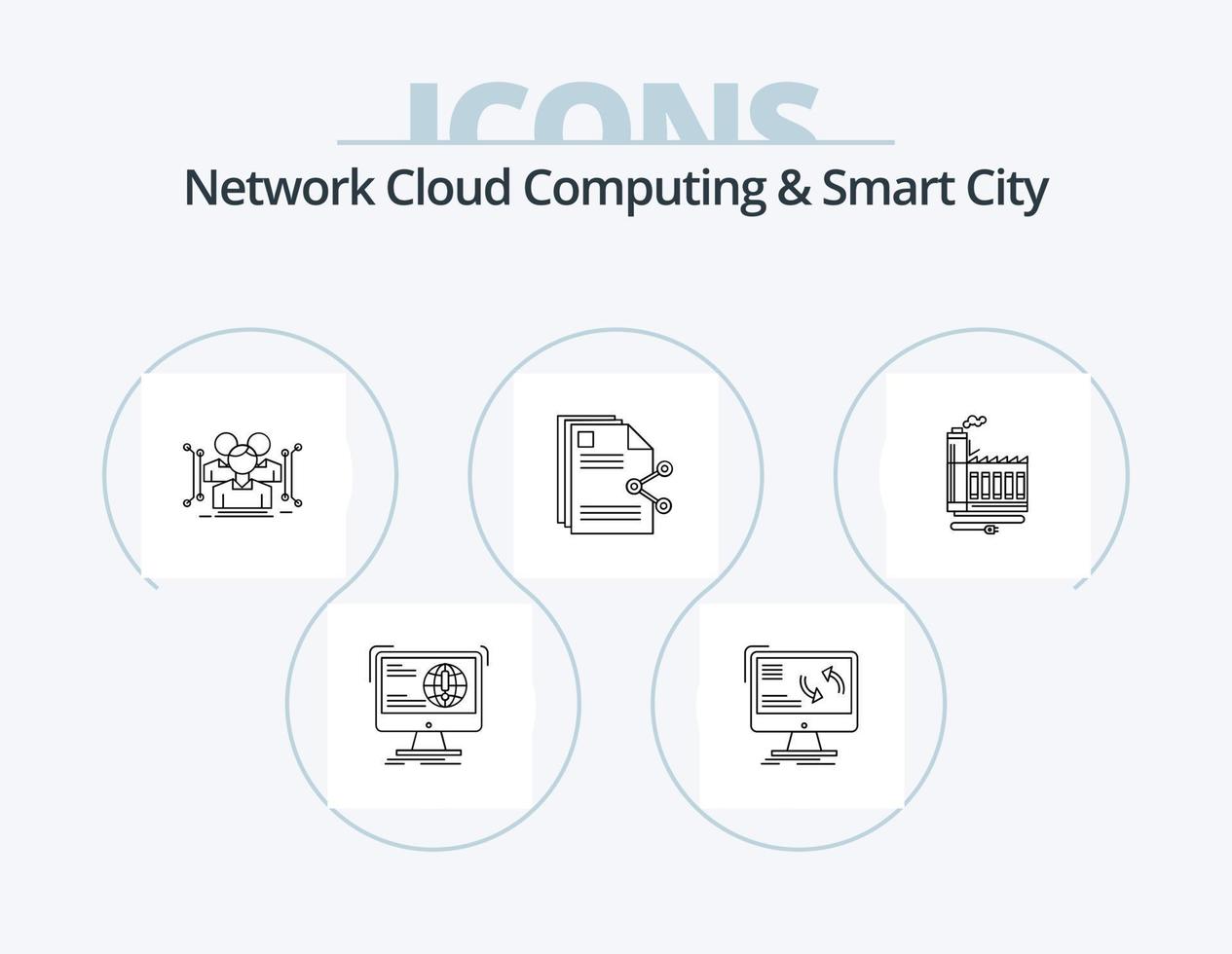 cloud computing réseau et pack d'icônes de ligne de ville intelligente 5 conception d'icônes. intelligent. métro. synchroniser. message. discussion vecteur