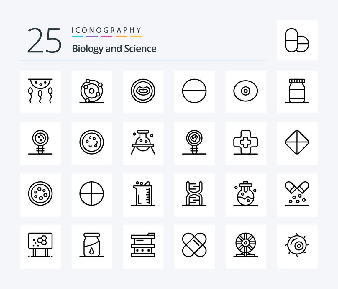 pack d'icônes de 25 lignes de biologie comprenant une bouteille. seins. biochimie. anatomie. pilule vecteur