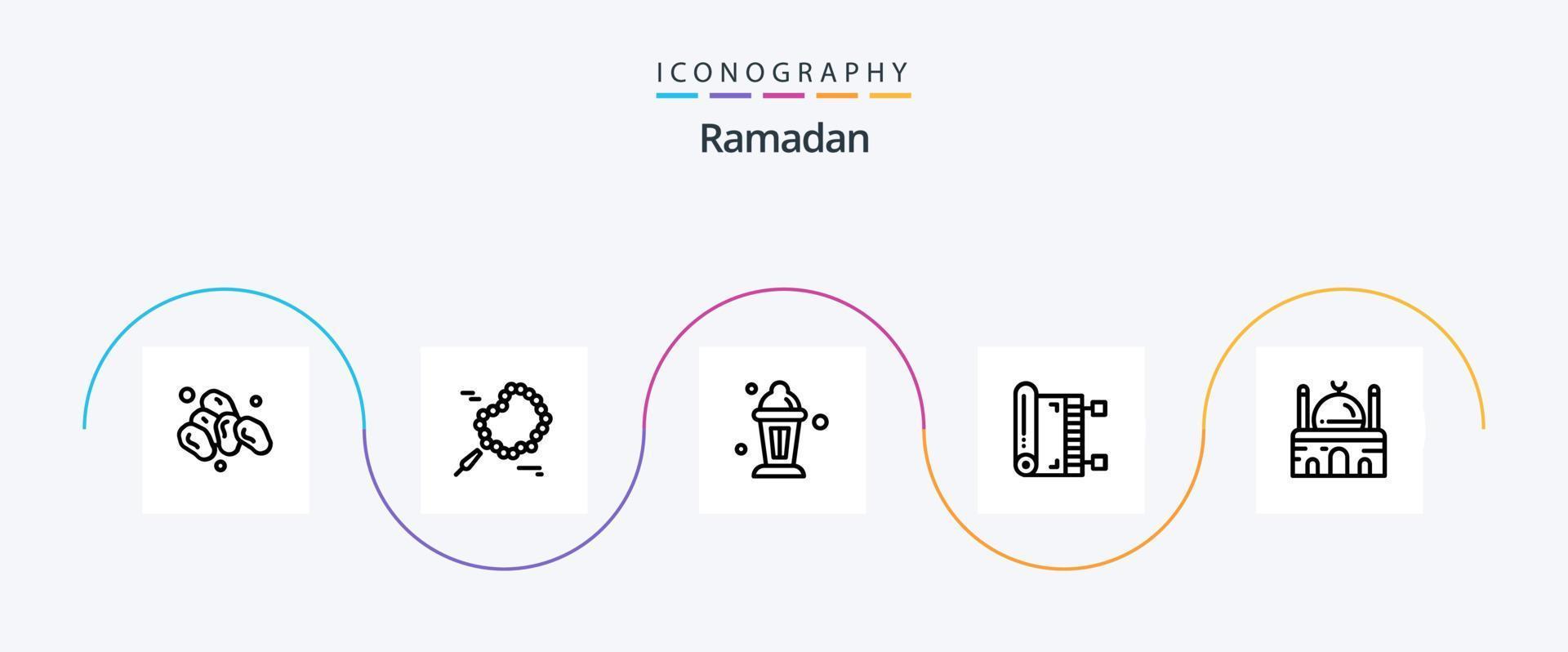 pack d'icônes de la ligne ramadan 5, y compris la prière. tapis. islam. Ramadan vecteur