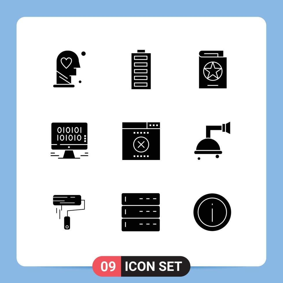groupe de 9 signes et symboles de glyphes solides pour les données de gestion énergie sorcière halloween éléments de conception vectoriels modifiables vecteur