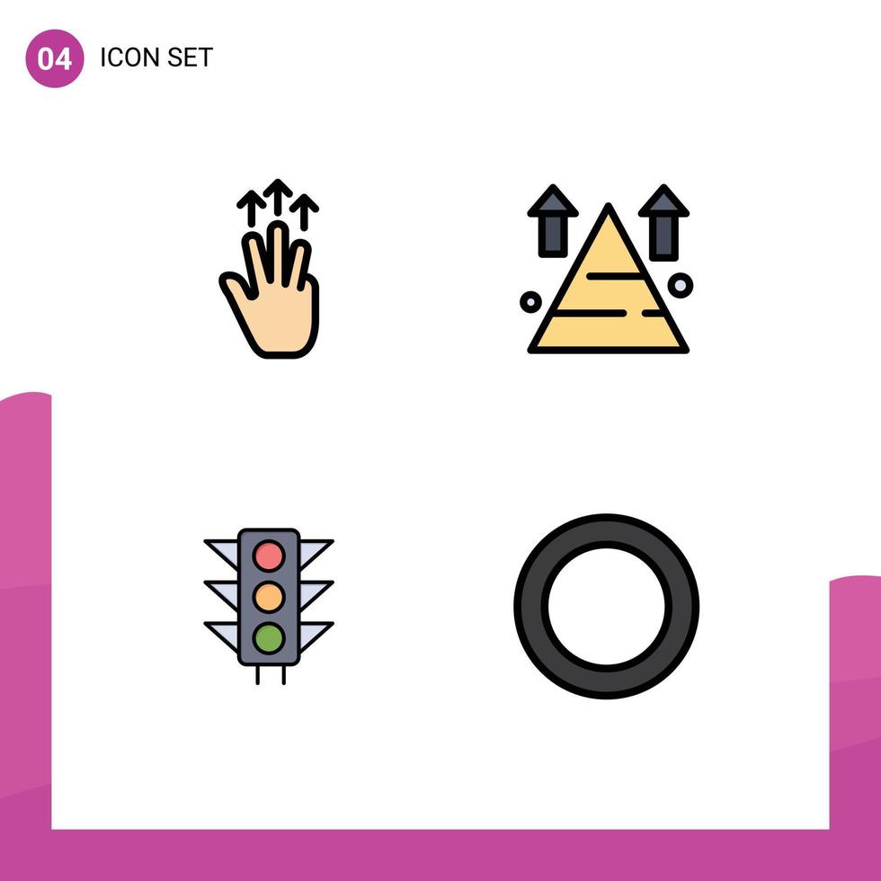 ensemble de 4 couleurs plates vectorielles remplies sur la grille pour les gestes signe de terre à trois doigts éléments de conception vectoriels modifiables vecteur