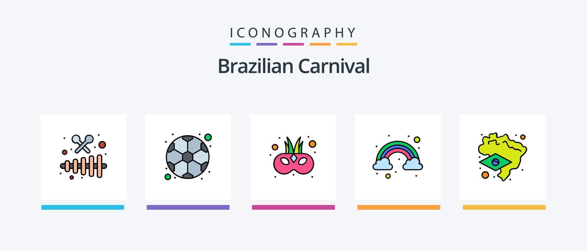 ligne de carnaval brésilien remplie de 5 icônes, y compris le pays. Brésil. projecteur. noix de coco. carnaval. conception d'icônes créatives vecteur