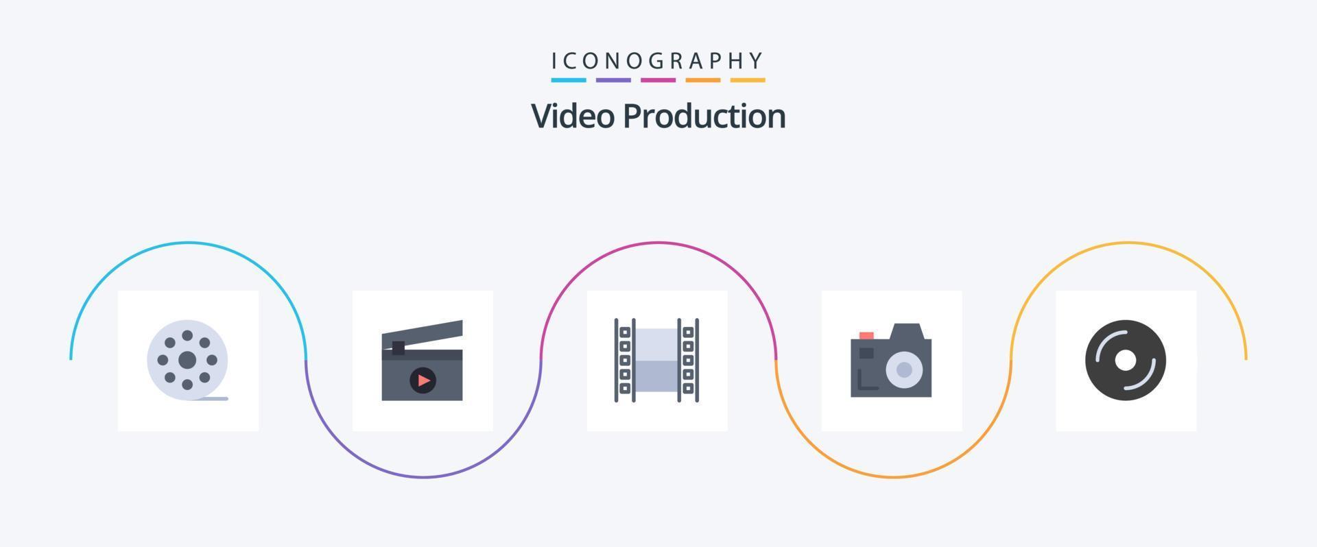 pack d'icônes plat 5 de production vidéo, y compris les médias. disque. médias. CD. communication vecteur