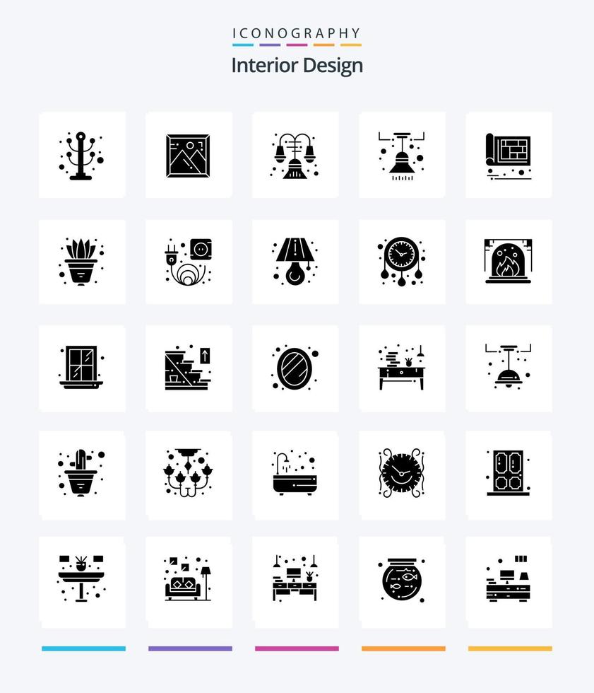design d'intérieur créatif pack d'icônes noires unies de 25 glyphes tels que la construction. architectural. loger. lumière. meubles vecteur
