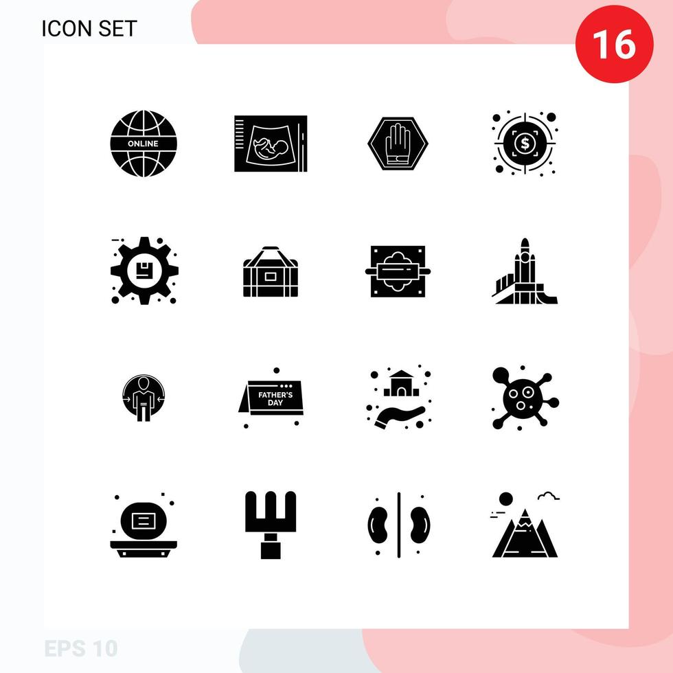 pack de 16 glyphes solides créatifs d'éléments de conception vectoriels modifiables de trafic d'argent à ultrasons vecteur