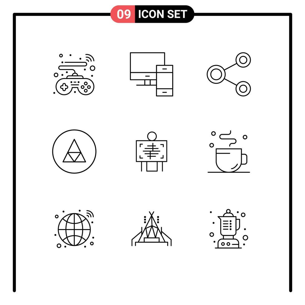 ensemble de pictogrammes de 9 contours simples de symboles signe connecter rune éléments de conception vectoriels modifiables sociaux vecteur