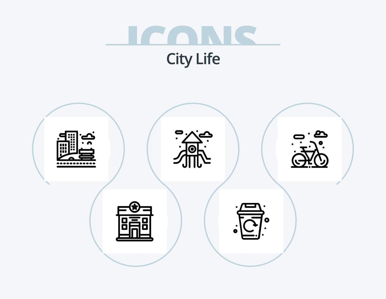 pack d'icônes de la ligne de vie de la ville 5 conception d'icônes. station-essence. ville. vie. parking. vie vecteur