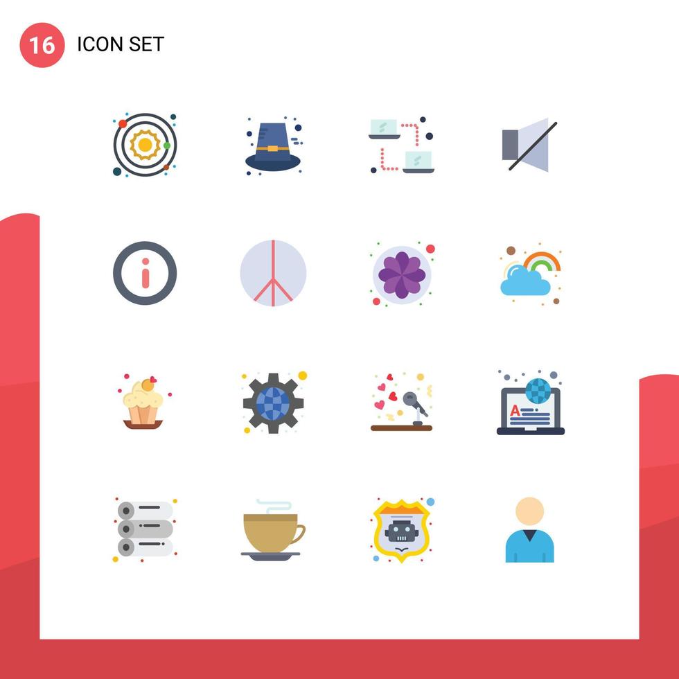 interface mobile couleur plate ensemble de 16 pictogrammes d'informations twitter computing pack modifiable de cloche silencieuse d'éléments de conception de vecteur créatif
