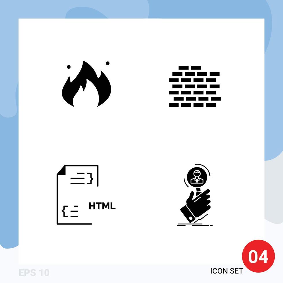 pack de 4 glyphes solides créatifs de briques de construction de développement de feu html éléments de conception vectoriels modifiables vecteur